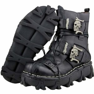 Botas de piel auténtica negro ejército militar para hombre gótico